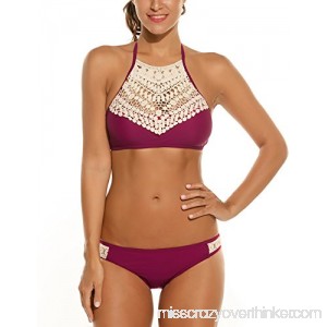 Avidlove Womens Crochet Swimsuit Two Pieces Bathing Suits Sexy Bikini Set S-XXL Purple B01MUZHKRF